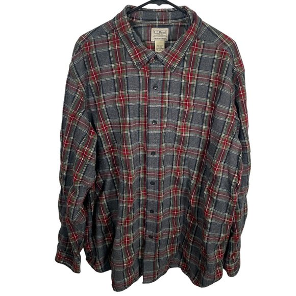 L L Bean Flannel Button Down Shirt Large Red Plaid Sleeve Traditional Fit Red - Picture 1 of 7